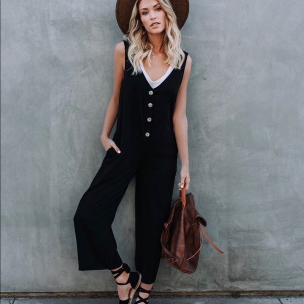 Sadie & Sage Black Button Up Jumpsuit Women's Size S